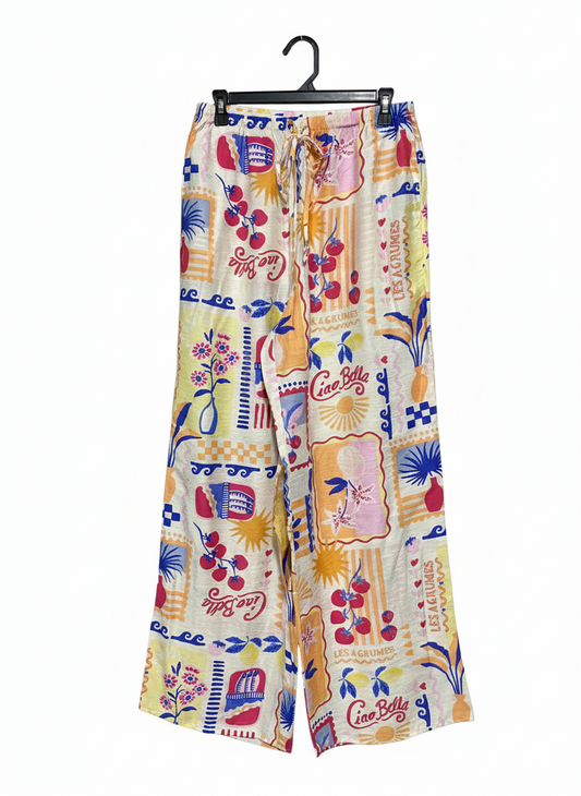 & ME |M| WAIST 28| WIDE LEG MULTICOLOR GRAPHIC TROUSERS