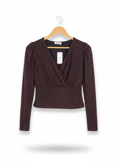 SUZY SHIER|MBUST 17|Surplice Glitter Long Sleeve Blouse
