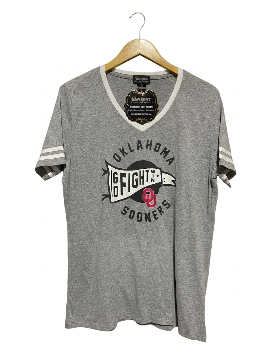 GAME DAY |L| BUST 21| B11| UNIVERSITY OF OKLAHOMA SOONERS VINTAGE STYLE V-NECK TEE