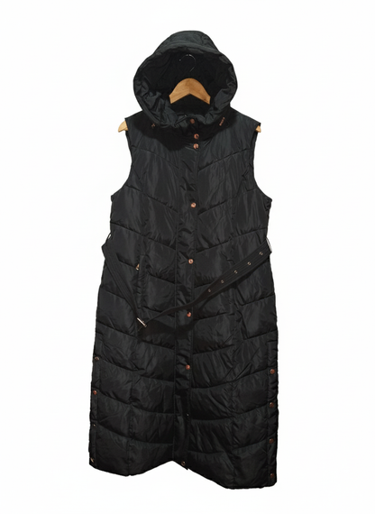 Cameo Rose Black Long Belted Hooded Puffer Gilet | New Look W-21 / L-47