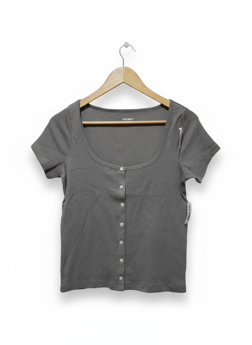 OLD NAVY|M|BUST 17|Grey short sleeve button up crop top