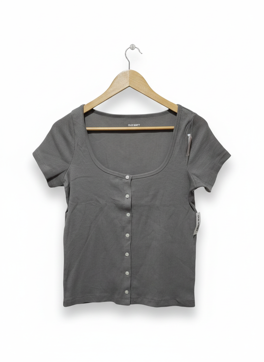 OLD NAVY|M|BUST 17|Grey short sleeve button up crop top