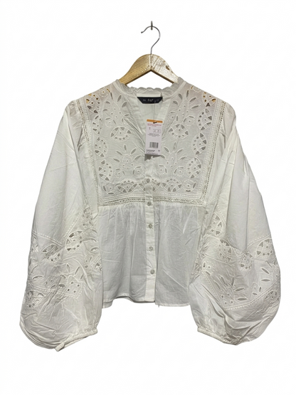 F&F |M| BUST 19| B4| WHITE BRODERIE ANGLAISE BALLOON SLEEVE BOHEMIAN BLOUSE