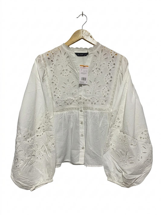 F&F |M| BUST 19| B4| WHITE BRODERIE ANGLAISE BALLOON SLEEVE BOHEMIAN BLOUSE