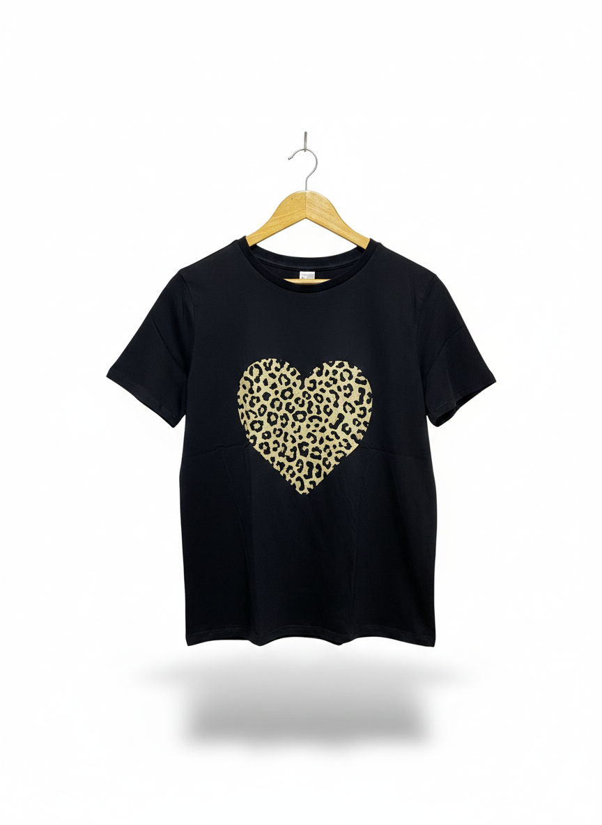 ANKO |L| BUST 19| C1| BLACK LEOPARD HEART T-SHIRT