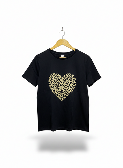 ANKO |L| BUST 19| C1| BLACK LEOPARD HEART T-SHIRT