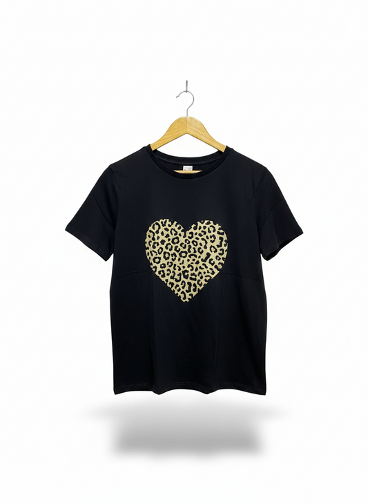 ANKO |L| BUST 19| C1| BLACK LEOPARD HEART T-SHIRT