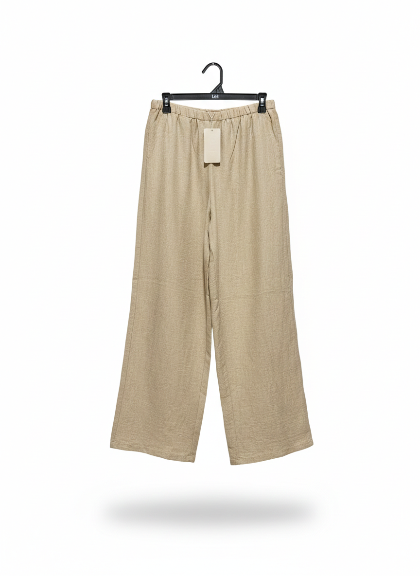 MUSERA |L| WAIST 30| C7| BEIGE LINEN-BLEND WIDE-LEG TROUSERS