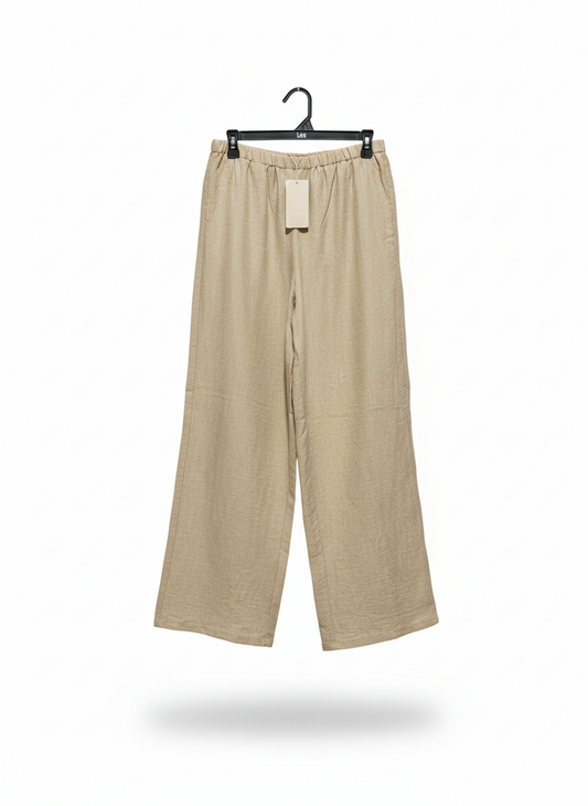 MUSERA |L| WAIST 30| C7| BEIGE LINEN-BLEND WIDE-LEG TROUSERS
