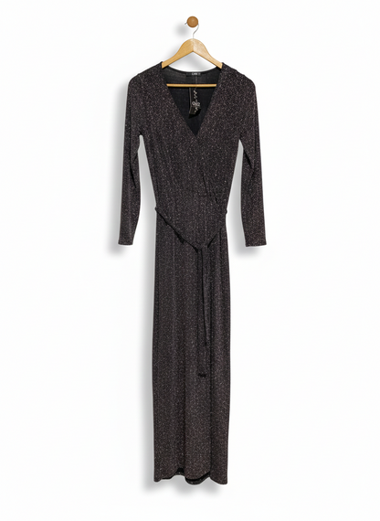 QUIZ |S| BUST 15| STARDUST GLIMMER WRAP MAXI DRESS ENCHANTING CHARCOAL WRAP