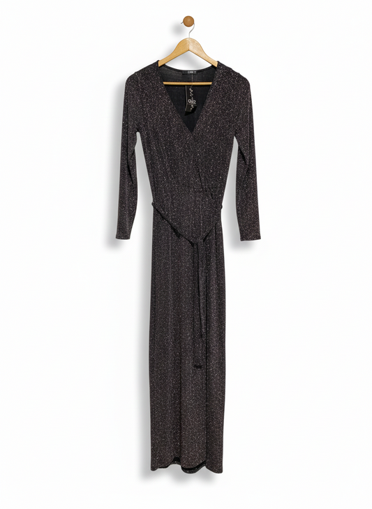 QUIZ |S| BUST 15| STARDUST GLIMMER WRAP MAXI DRESS ENCHANTING CHARCOAL WRAP
