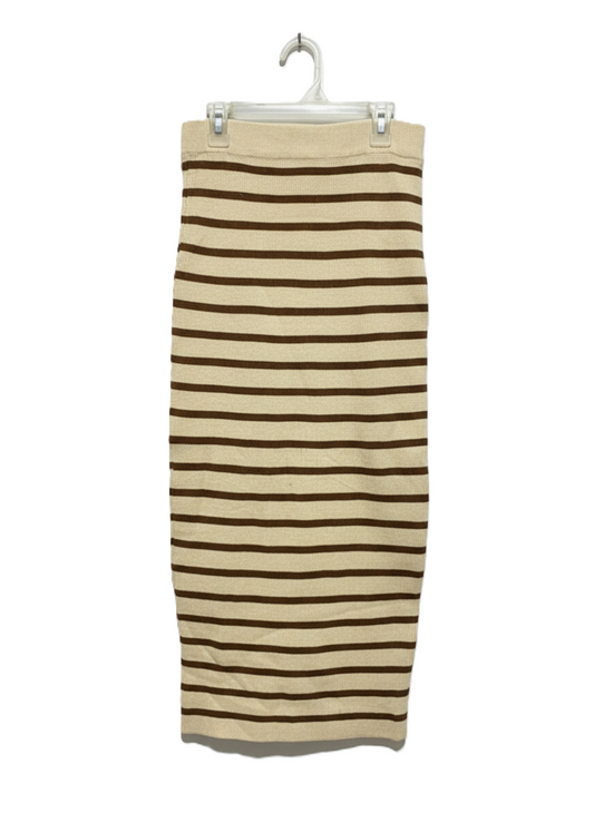 RUMOR|S/M|BUST 26| BEIGE AND BROWN STRIPED KNIT MIDI SKIRT