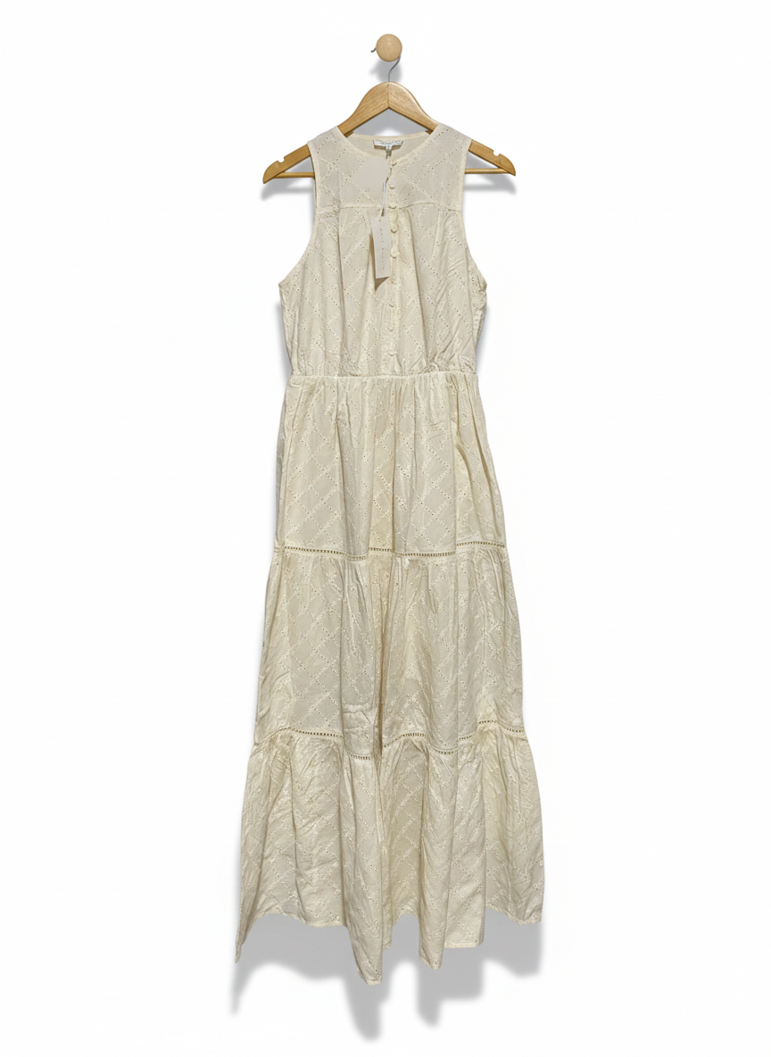 LITTLE LIES |M| BUST 17| IVORY EMBROIDERED TIERED MAXI DRESS