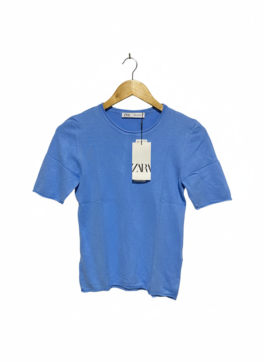 ZARA |S| BUST 14| Blue Short-Sleeve Knit Top