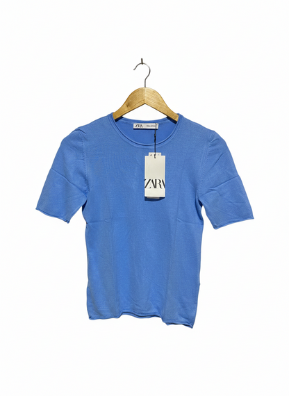 ZARA |S| BUST 14| Blue Short-Sleeve Knit Top