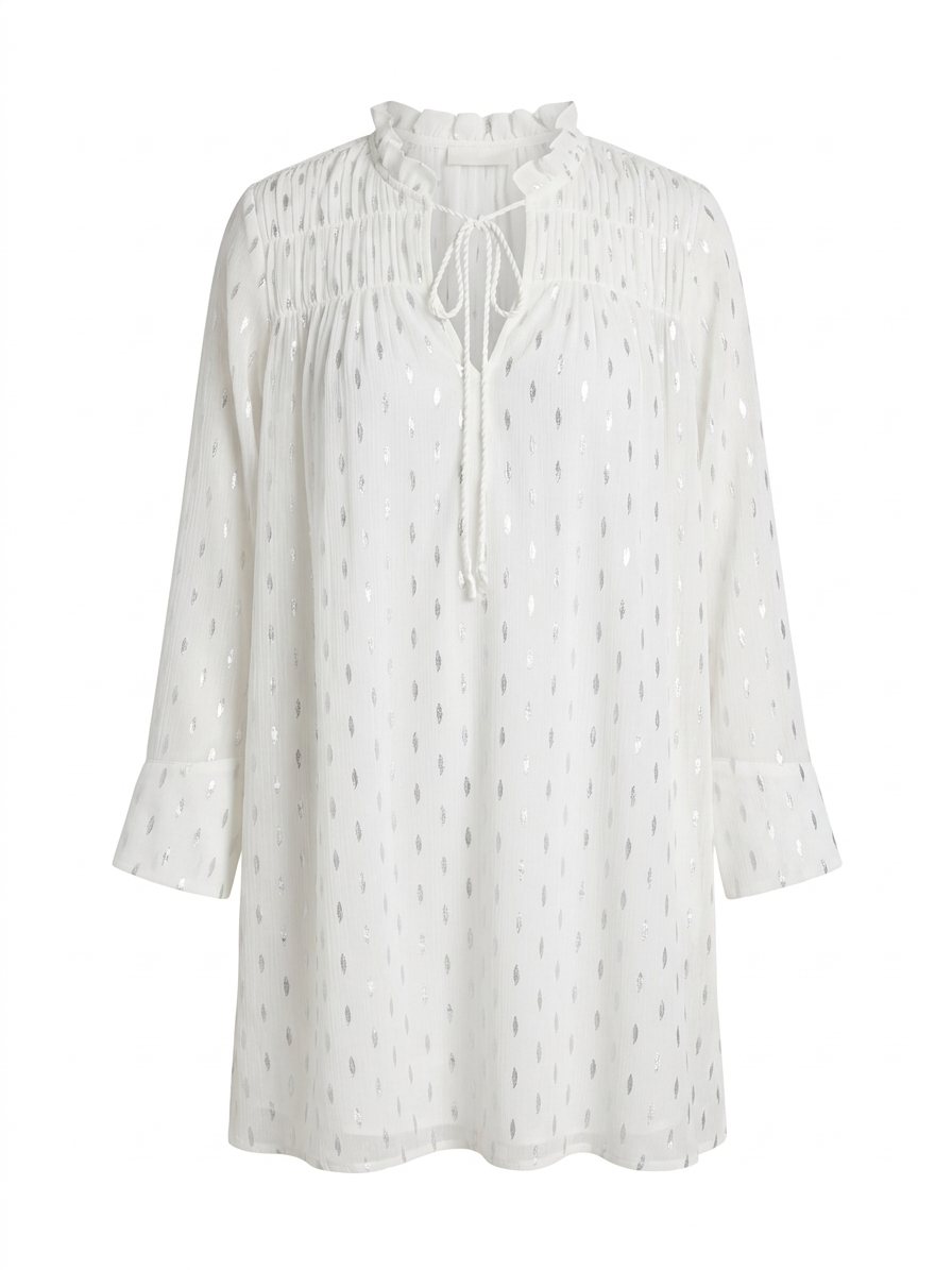 H&M |L|  BUST 22 | B7| BOHEMIAN CHIC SILVER FOIL DOT TUNIC DRESS WITH RUFFLE NECK