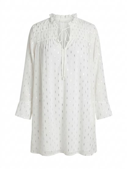 H&M |L|  BUST 22 | B7| BOHEMIAN CHIC SILVER FOIL DOT TUNIC DRESS WITH RUFFLE NECK