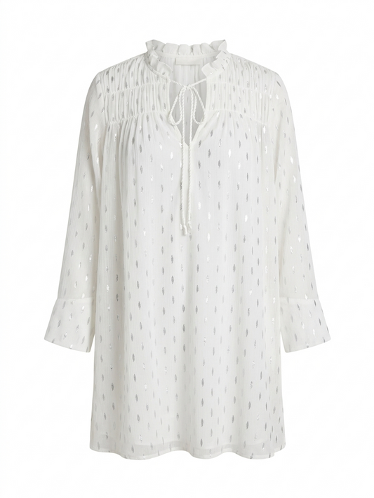 H&M |L|  BUST 22 | B7| BOHEMIAN CHIC SILVER FOIL DOT TUNIC DRESS WITH RUFFLE NECK