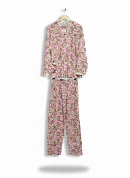 NOUR STYLE |XL| MONSOON PINK FLORAL PRINT COTTON PYJAMA SET