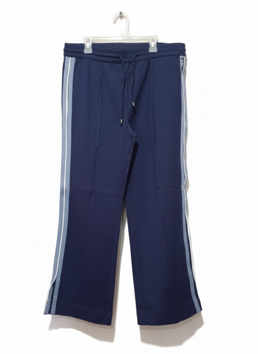 GEORGE|L|WAIST 34|NAVY CRINKLE JERSEY WIDE LEG TROUSERS