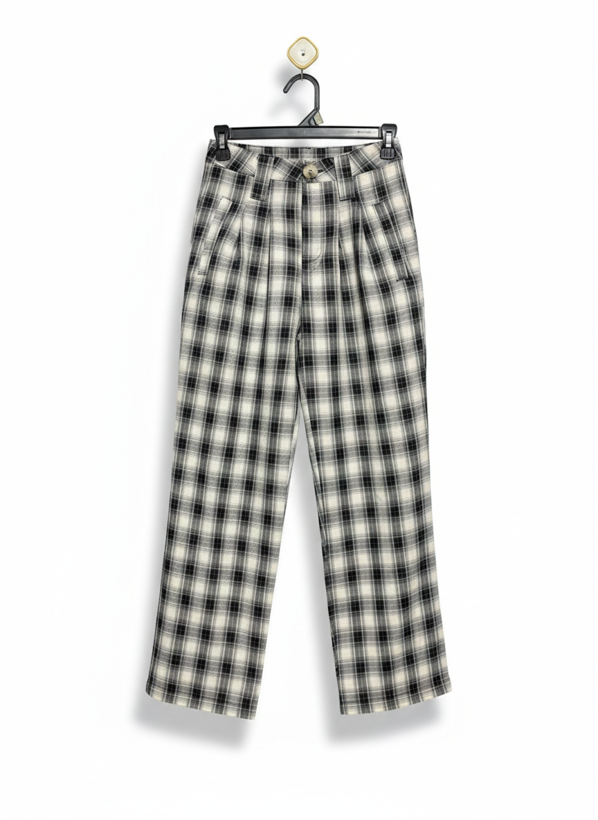 BLACK & WHITE CHECKERED TAILORED TROUSERS |XS| WAIST 24|
