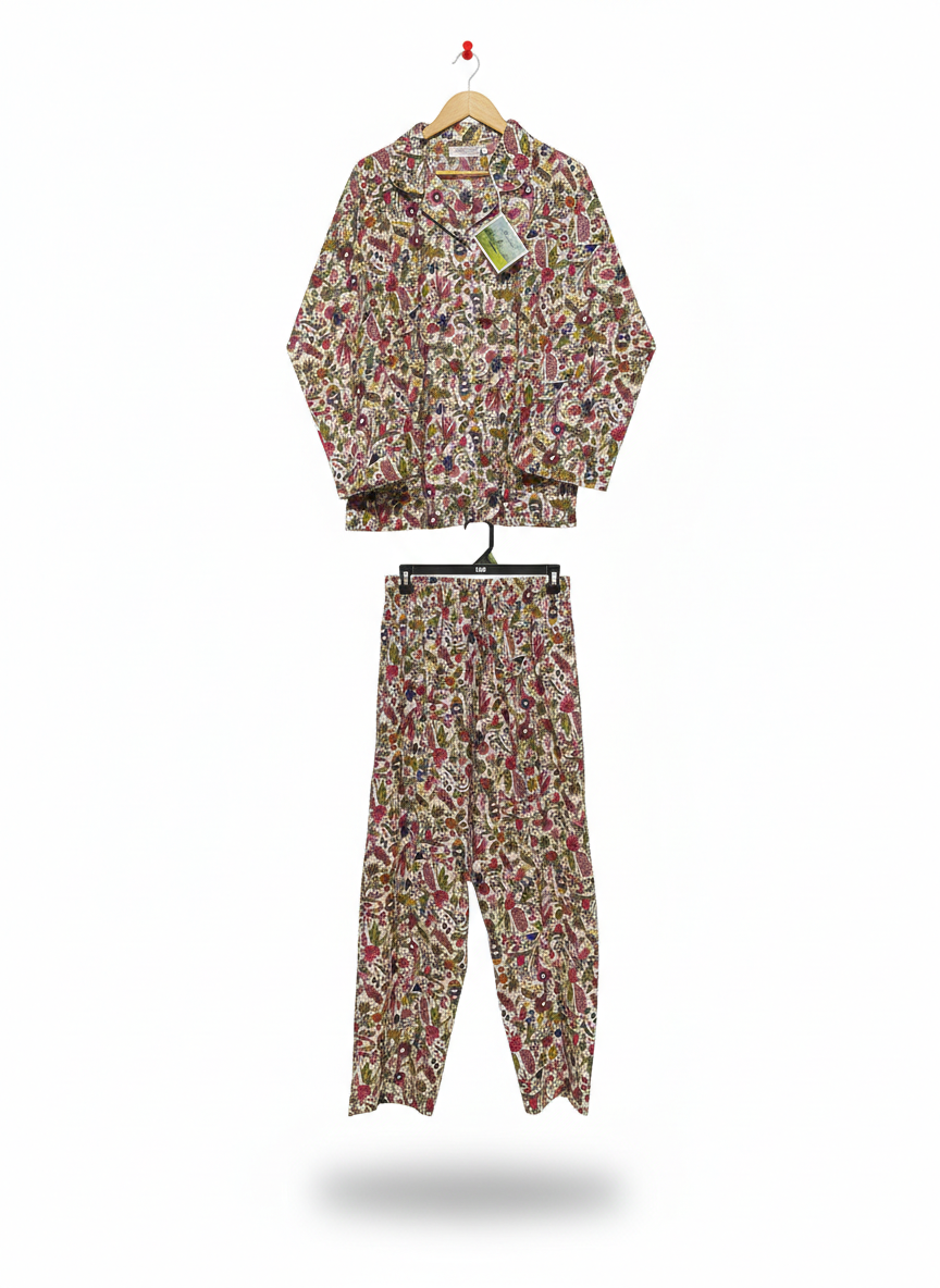 ARABELLA |L|  SLEEPWEAR HAND BLOCK PRINTED LONG PJ - PINK/RED FLORAL