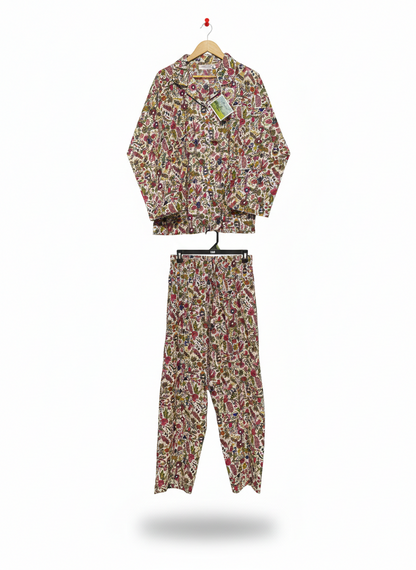 ARABELLA |L|  SLEEPWEAR HAND BLOCK PRINTED LONG PJ - PINK/RED FLORAL