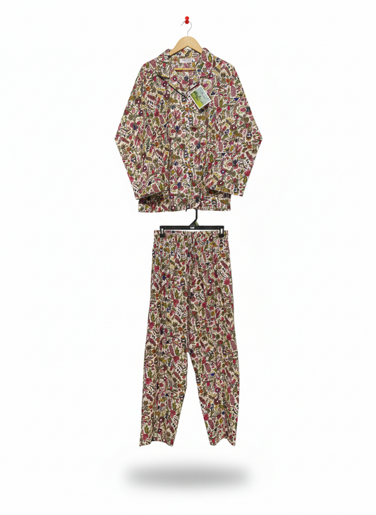 ARABELLA |L|  SLEEPWEAR HAND BLOCK PRINTED LONG PJ - PINK/RED FLORAL