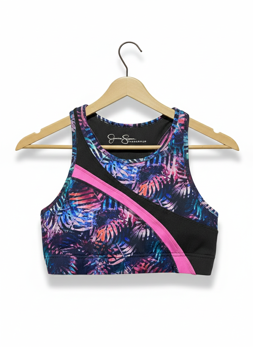 JESSICA SIMPSON |M| BUST 14|B10| TROPICAL PALM PRINT SPORTS BRA