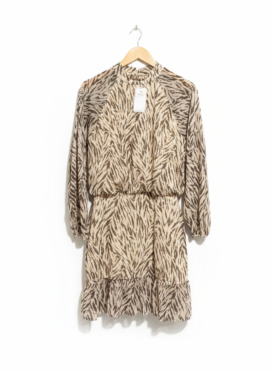 RESERVED |M| BUST 18| C6| STORIES ZEBRA PRINT HIGH-NECK MINI DRESS