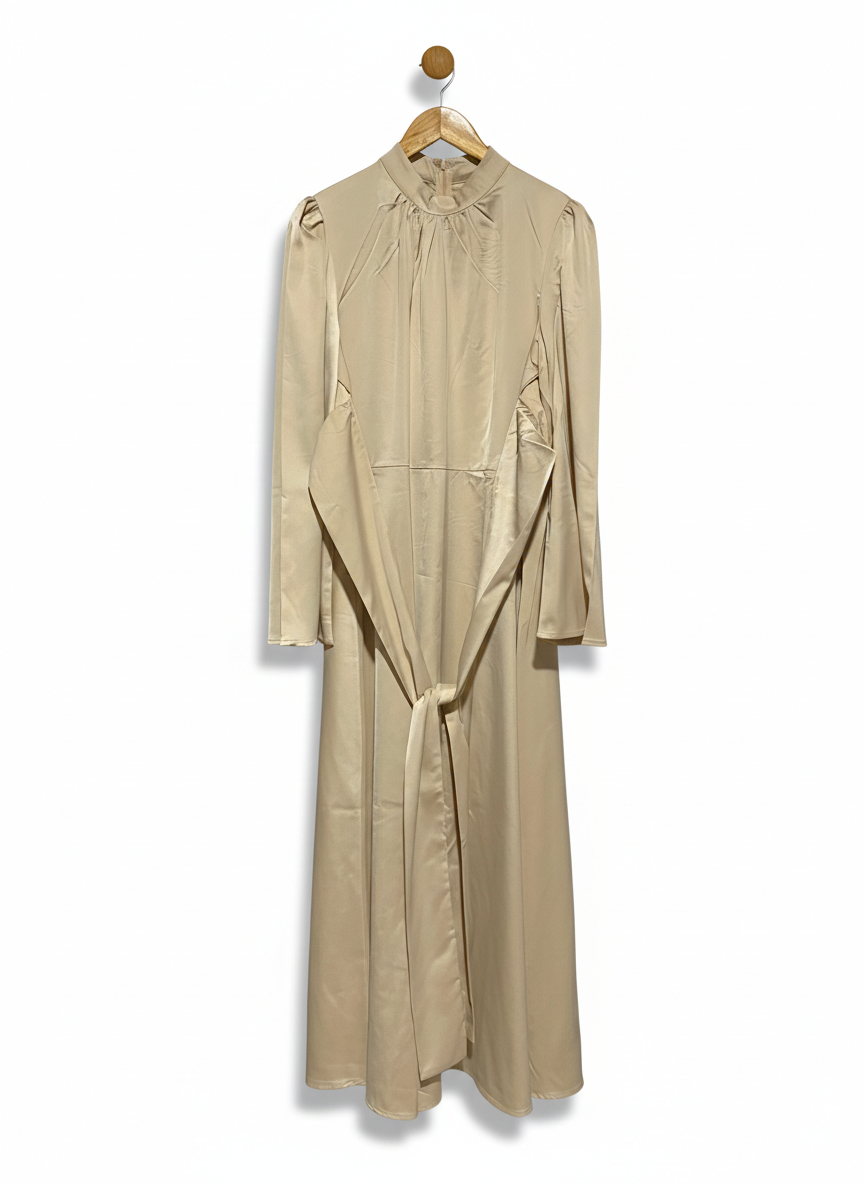 WOMEN’S LUXURY CHAMPAGNE SATIN MAXI DRESS |M| BUST 20|B10