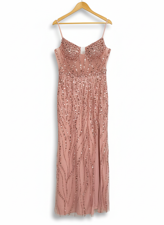 USTY PINK SEQUIN BEADED MERMAID GOWN| L |BUST 18