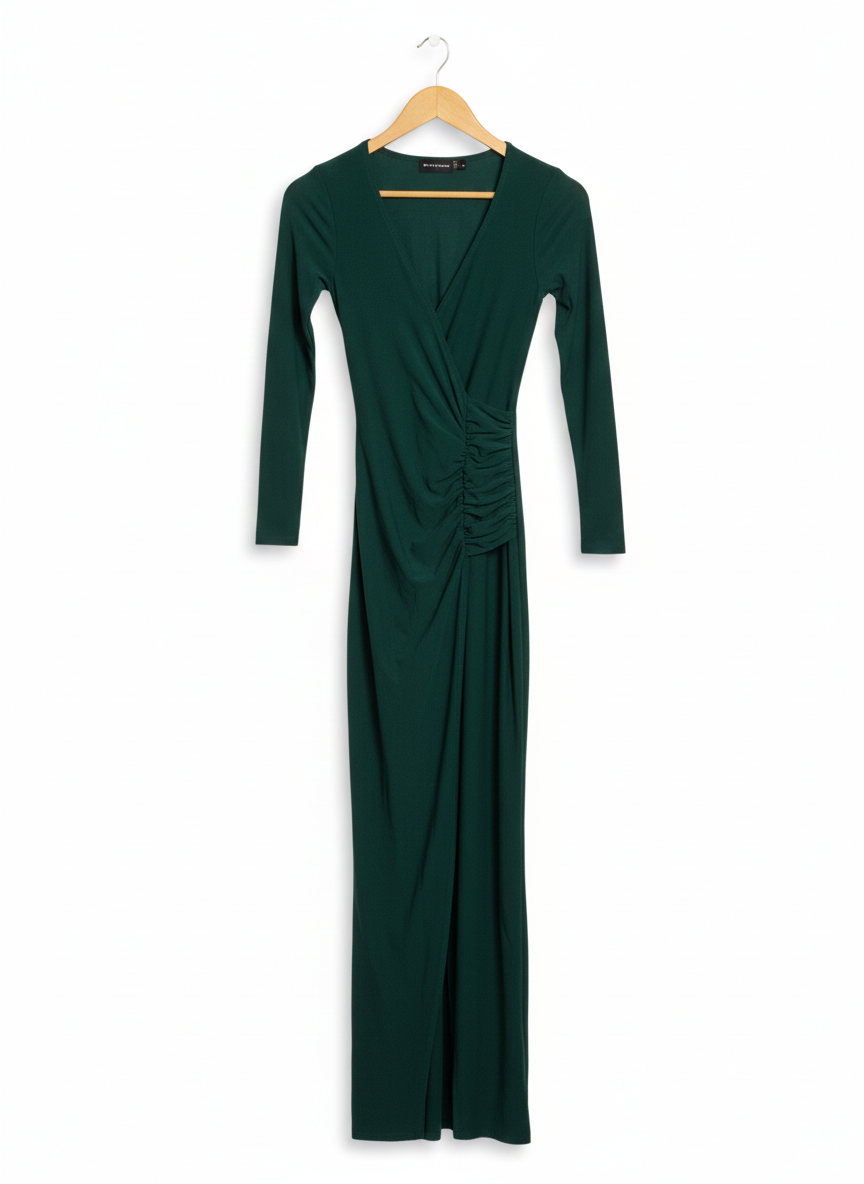 PRETTYLITTLETHING |XS\S| BIST 13| emerald green or hunter green wrap-style maxi or midi dress