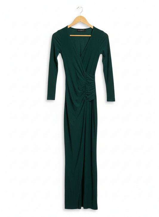 PRETTYLITTLETHING |XS\S| BIST 13| emerald green or hunter green wrap-style maxi or midi dress