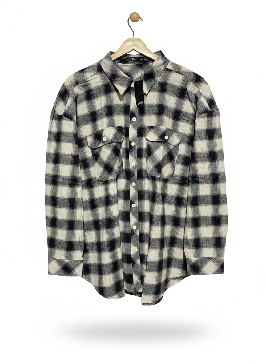 SPORT GIRL |XL| BUST 25| PREMIUM MONOCHROME PLAID FLANNEL SHIRT