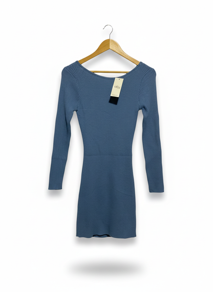 ALLY FASHION|M|BUST 15|BLUE RIBBED LONG SLEEVE MINI DRESS
