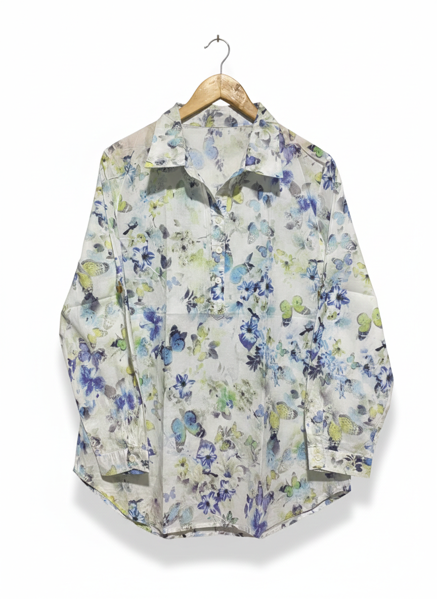 LONG-SLEEVED FLORAL PRINT BLOUSE |XL| BUST 21|