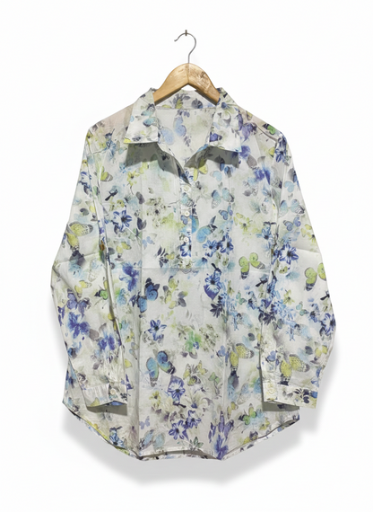 LONG-SLEEVED FLORAL PRINT BLOUSE |XL| BUST 21|