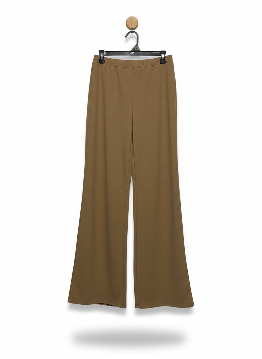 SHEIN |L| WAIST 28| TAN WIDE-LEG ELASTIC WAIST TROUSERS