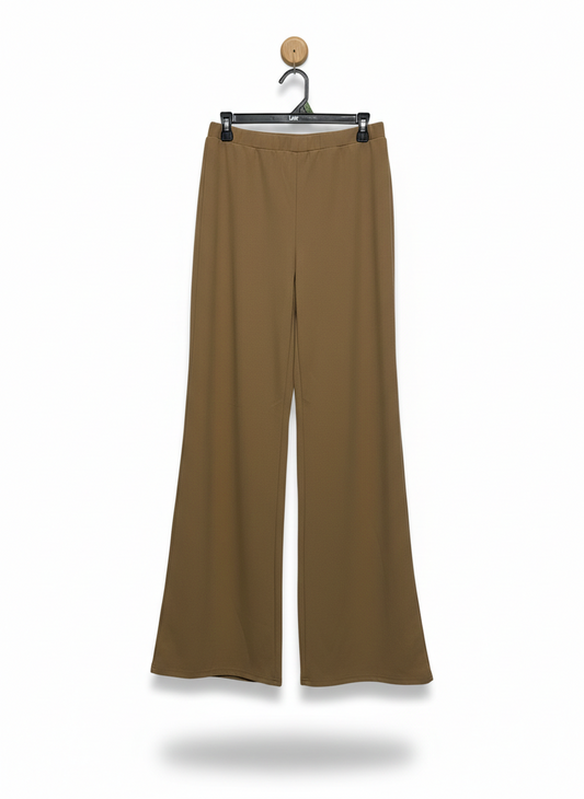 SHEIN |L| WAIST 28| TAN WIDE-LEG ELASTIC WAIST TROUSERS