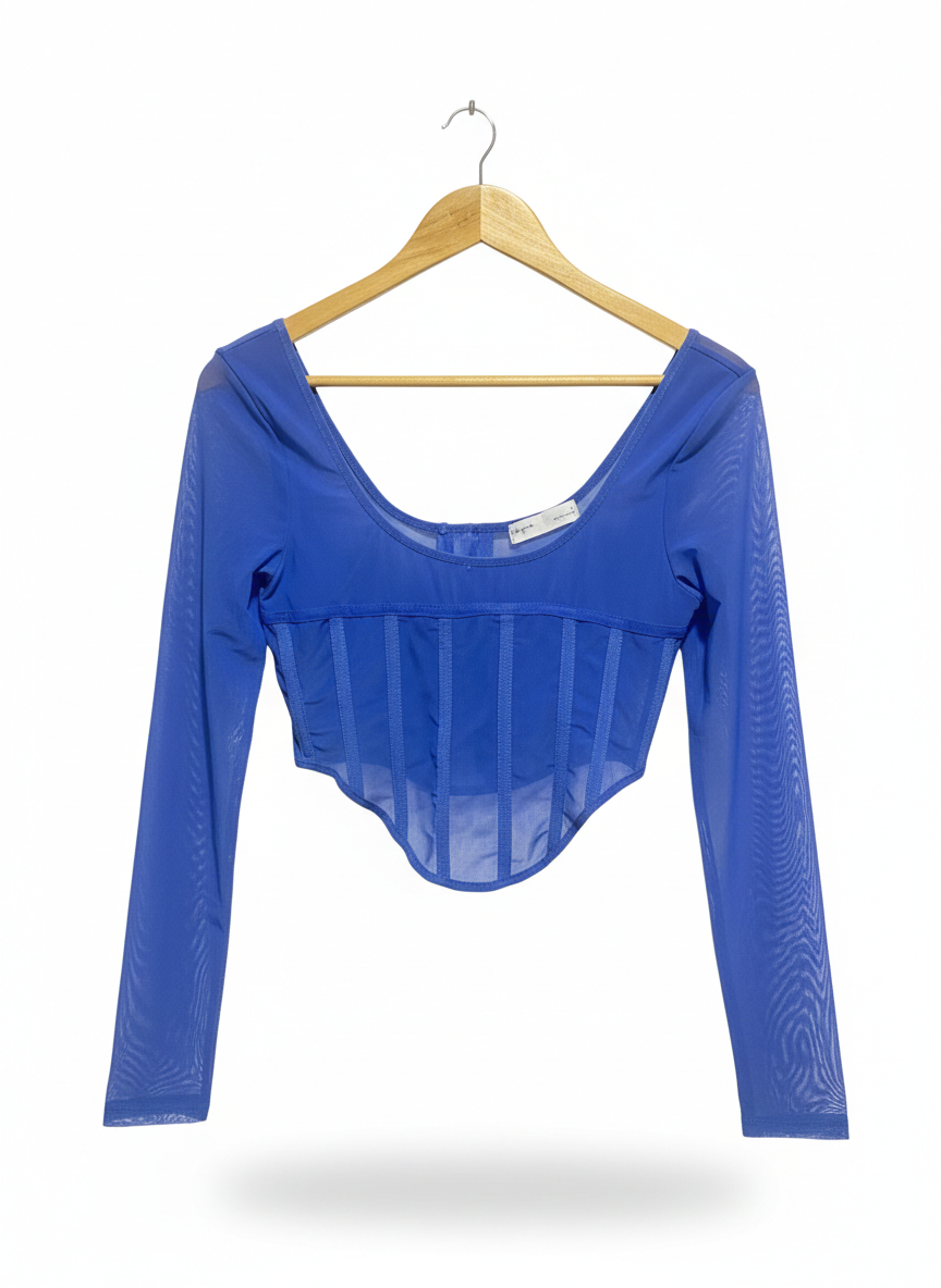 SUPRE |S| BUST 14|C2| BLUE MESH CORSET-STYLE CROP TOP