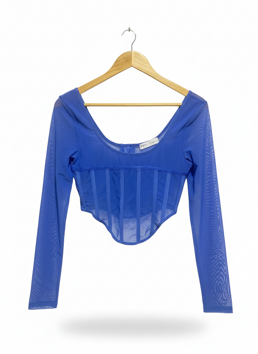 SUPRE |S| BUST 14|C2| BLUE MESH CORSET-STYLE CROP TOP