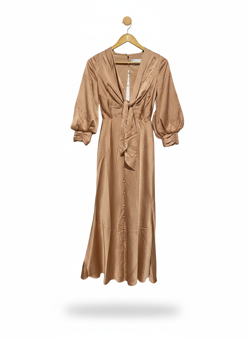 ASOS DESIGN |S| BUST 14| B2| LUXURY CHAMPAGNE SATIN TIE-FRONT MAXI DRESS