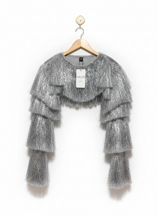 SHEIN HAUTE |L| BUST 13| SILVER FRINGE TIERED SHRUG