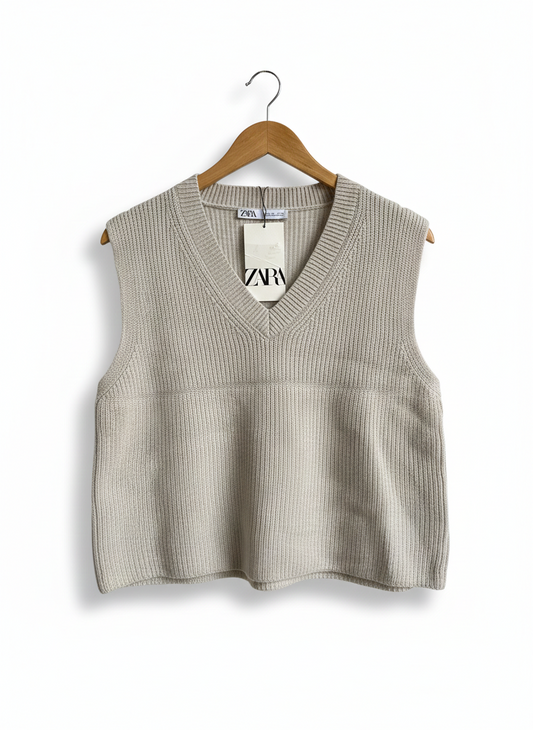 ZARA |L| BUST 19| BEIGE DOUBLE-BREASTED KNIT VEST
