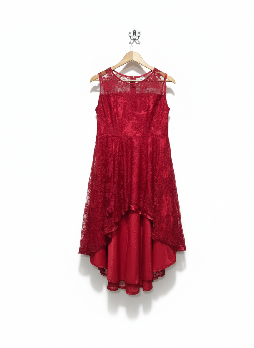 Red Floral Lace Cocktail Maxi Dress