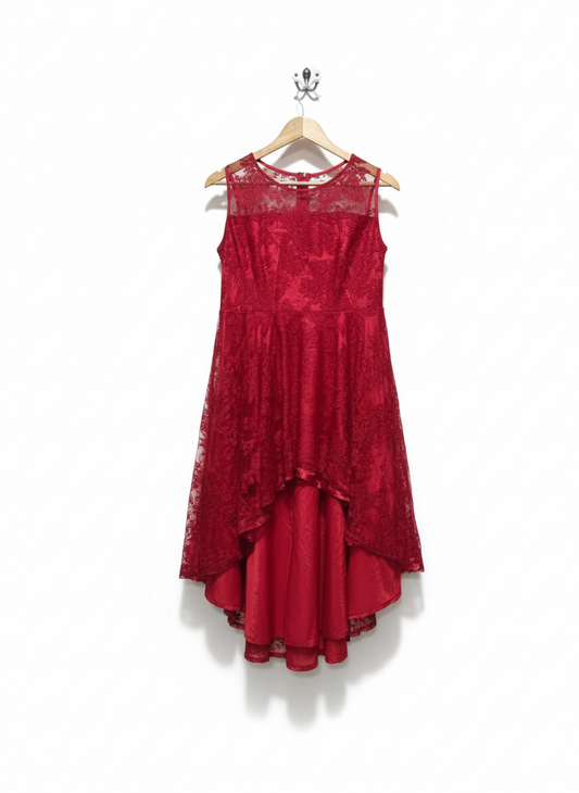 Red Floral Lace Cocktail Maxi Dress