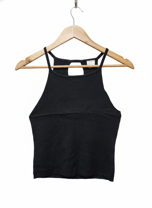 ESSENTIALS  Black Ribbed Crop Tank Top