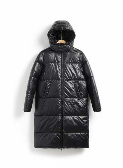 H&M DIVIDED|XS|BUST 22|BLACK SHINY LONGLINE PUFFER COAT