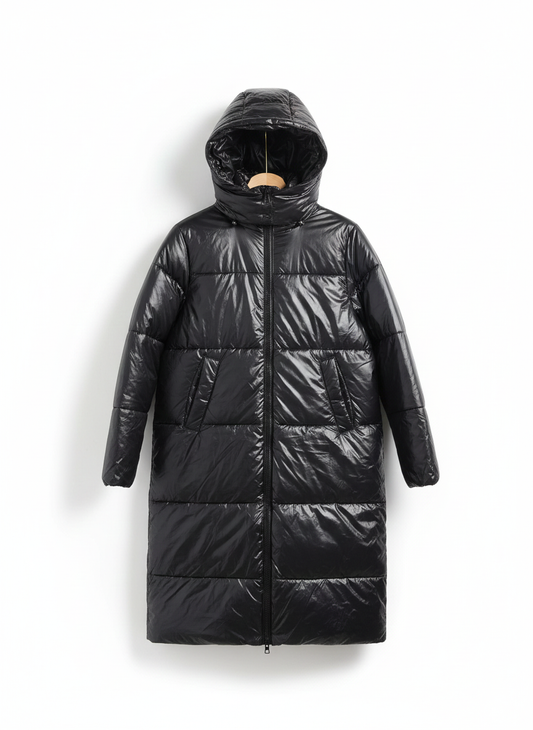 H&M DIVIDED|XS|BUST 22|BLACK SHINY LONGLINE PUFFER COAT